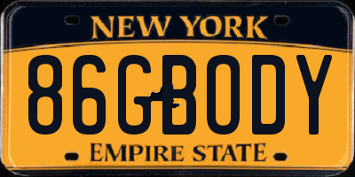 NY license plate 86GBODY