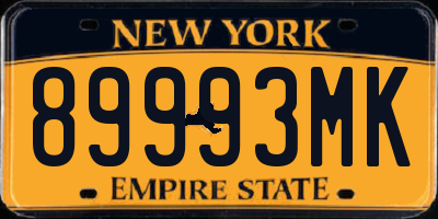 NY license plate 89993MK