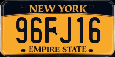 NY license plate 96FJ16