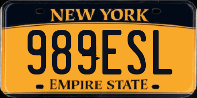 NY license plate 989ESL