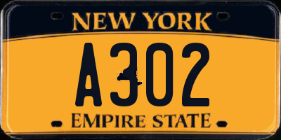 NY license plate A302