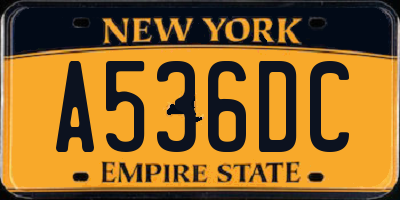 NY license plate A536DC