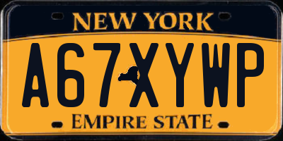 NY license plate A67XYWP