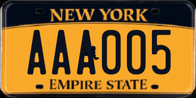 NY license plate AAA005