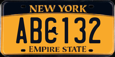 NY license plate ABC132