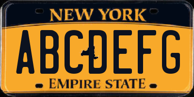 NY license plate ABCDEFG