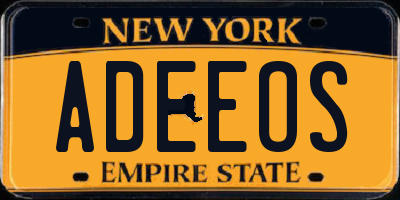 NY license plate ADEEOS