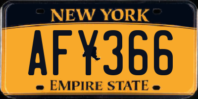 NY license plate AFY366