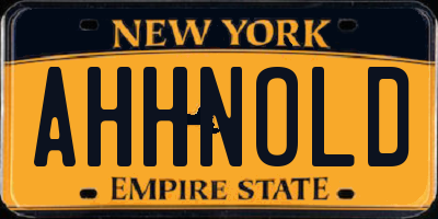 NY license plate AHHNOLD