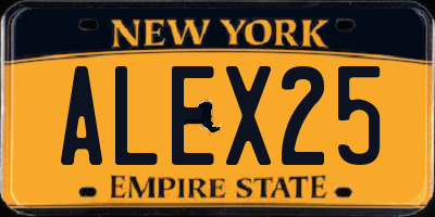 NY license plate ALEX25