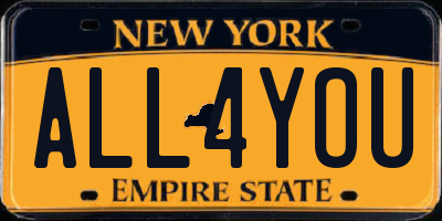 NY license plate ALL4YOU