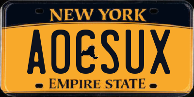 NY license plate AOCSUX