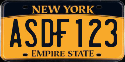 NY license plate ASDF123