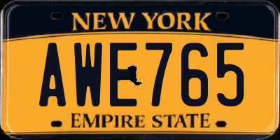 NY license plate AWE765