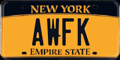 NY license plate AWFK