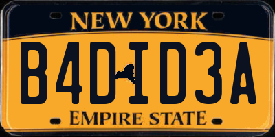 NY license plate B4DID3A