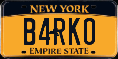 NY license plate B4RK0