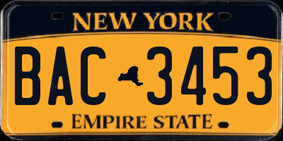 NY license plate BAC3453