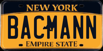 NY license plate BACMANN