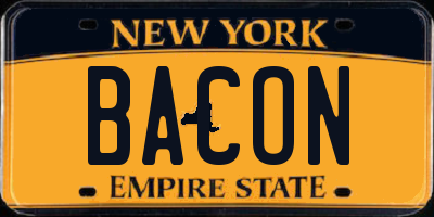 NY license plate BACON