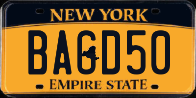 NY license plate BAGD50