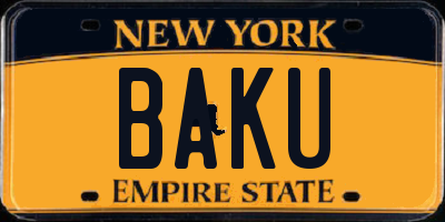 NY license plate BAKU