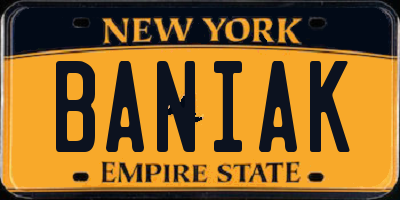 NY license plate BANIAK