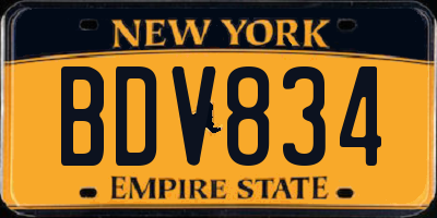 NY license plate BDV834