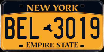 NY license plate BEL3019