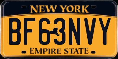 NY license plate BF63NVY