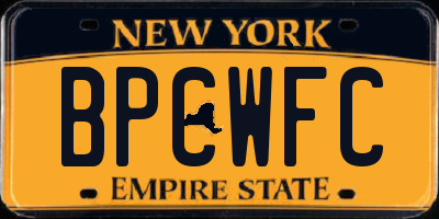 NY license plate BPCWFC