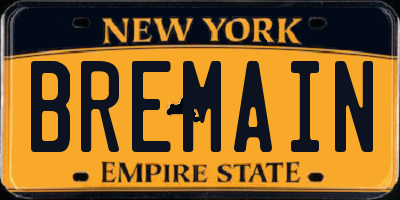 NY license plate BREMAIN