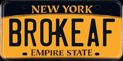 NY license plate BROKEAF