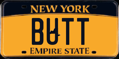 NY license plate BUTT