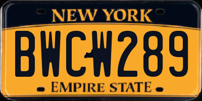 NY license plate BWCW289