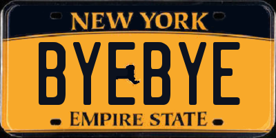 NY license plate BYEBYE