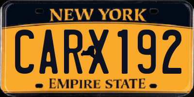 NY license plate CARX192