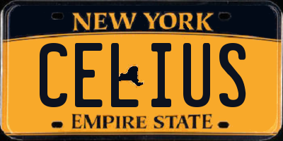 NY license plate CELIUS