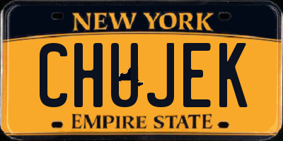 NY license plate CHUJEK