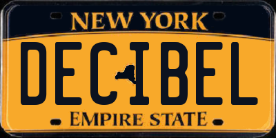 NY license plate DECIBEL