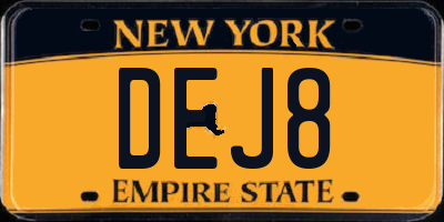 NY license plate DEJ8