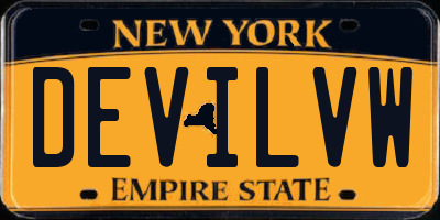 NY license plate DEVILVW