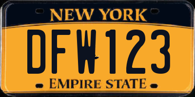 NY license plate DFW123