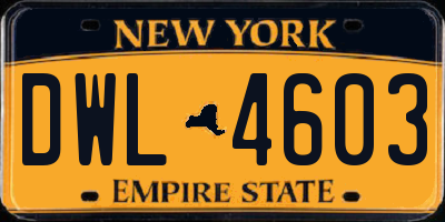 NY license plate DWL4603