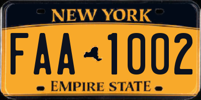 NY license plate FAA1002