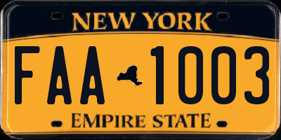 NY license plate FAA1003