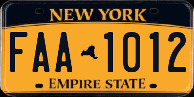 NY license plate FAA1012