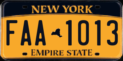 NY license plate FAA1013