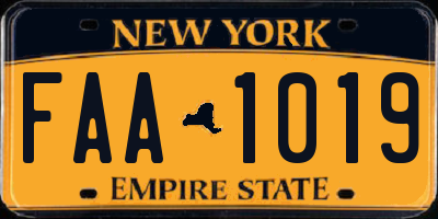 NY license plate FAA1019