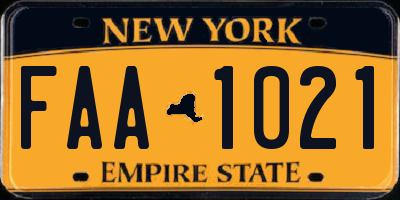 NY license plate FAA1021